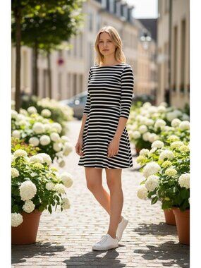 KATE SPADE Broome Street Black White 3/4 Sleeve Striped Dress Size Small